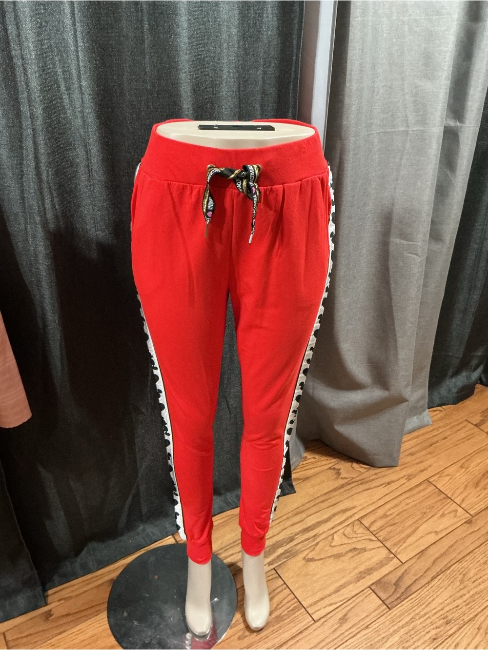 Girls' Red Track Joggers with Contrast Side Stripe